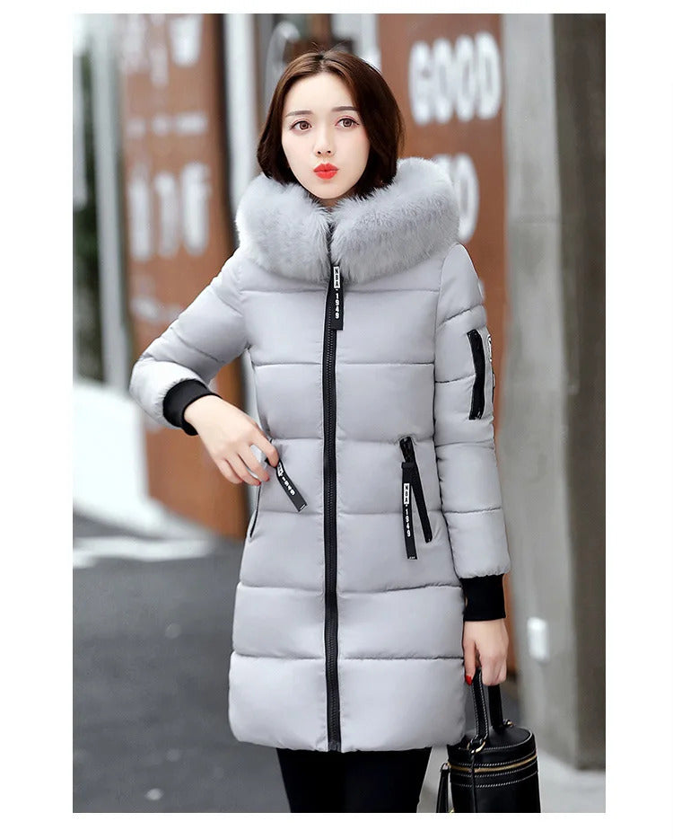 Women's Plus Size cotton jacket long hooded parka with fur collar warm thick jacket casual jacket cotton jacket women's par