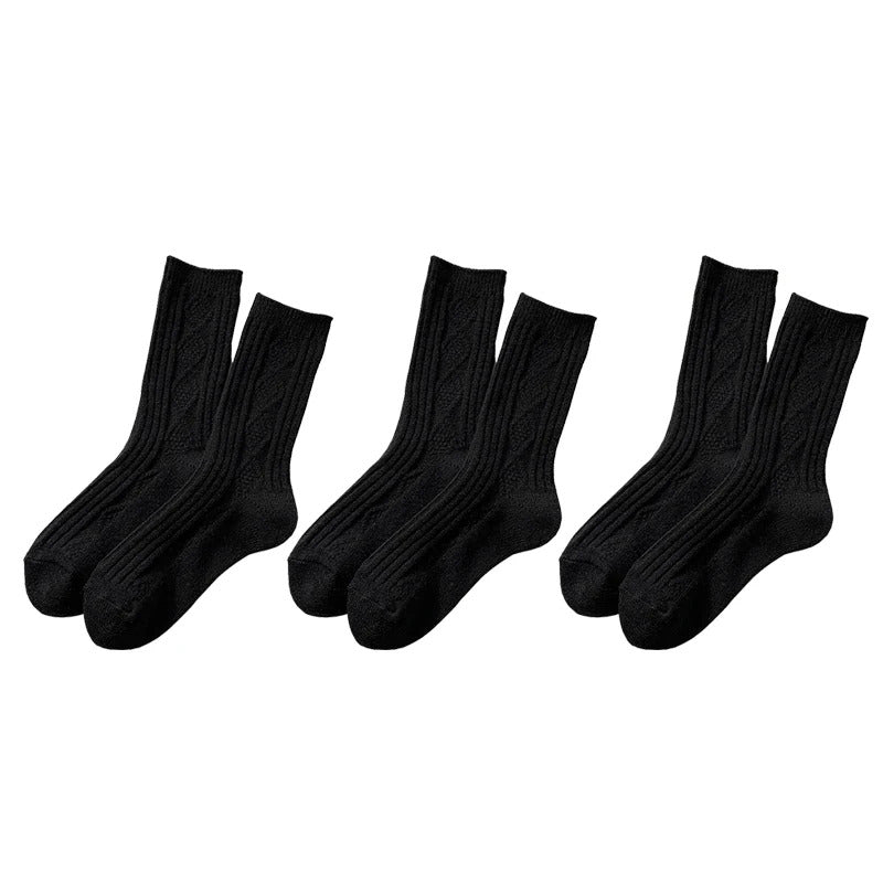 3 Pairs/Lot New Cashmere Wool Socks Women's Winter Thicken Warm Black White Pack Set Thermal Japanese Fashion Solid Color