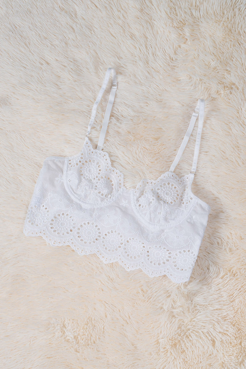 White Adjustable Hollow Out Lace Bralette