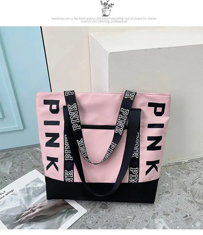 Sports Fitness Tote Bag Nylon Fabric Bags Women Handbag Pink Letter Graphic Tote Handbags Woman Shoulder Bags Casual