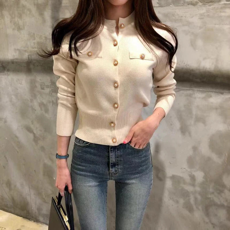 2024 Autumn Long Sleeve Fashion Women Cardigans Sweater Knitted Coat Short Casual Single Breasted Korean Slim Chic Ladies Tops