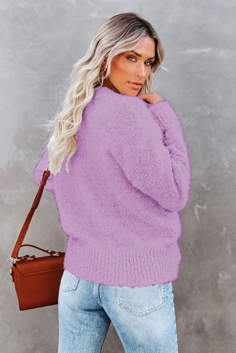 Purple V Neck Buttoned Open Front Sweater