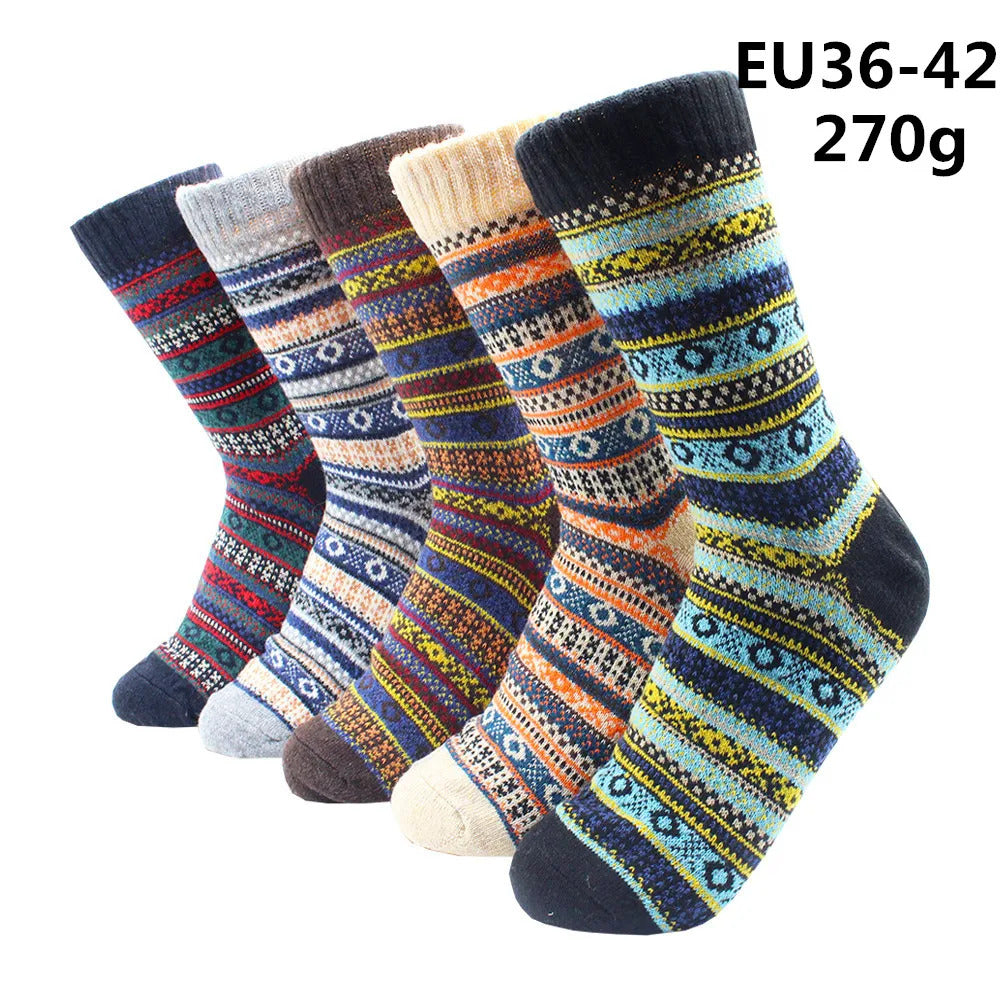 5 Pairs Winter Warmer Women Thicken Thermal Wool Cashmere Snow Socks Fashion Casual Euramerican National Wool Socks for Women