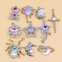 10pcs New Heart Enamel Charms Pink Fashion Y2K Style Pendants For Making DIY Handmade Findings Accessories Necklace Jewelry