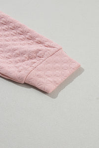 Light Pink Split Neck Quilted Long Sleeve Top