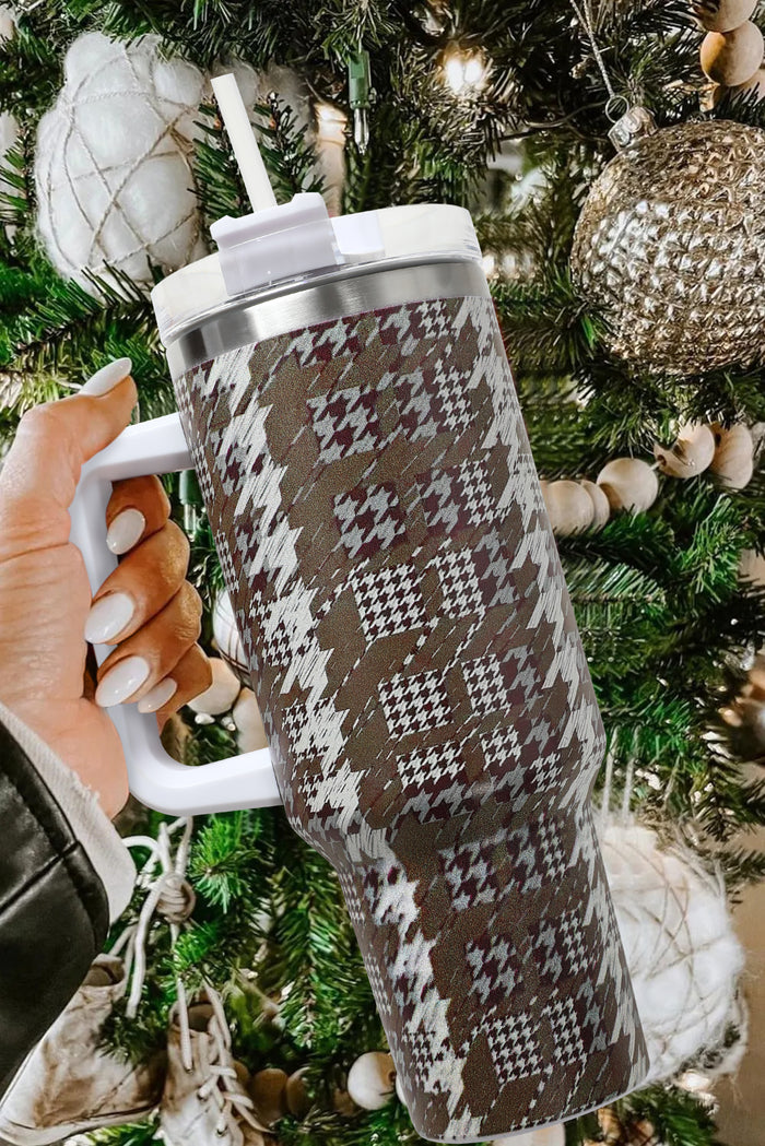 Camel Houndstooth Pattern Stainless Steel Tumbler 40oz