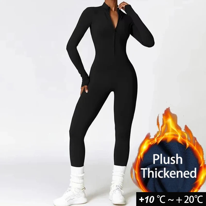 Zipper Sports Jumpsuits Women's Tracksuit One-Piece Fitness Suits Gym Clothing Female Sexy Long Sleeve Workout Overalls