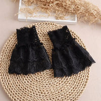 2023 New Detachable Cuffs Pearl Lace Mesh Fake Flared Sleeves Women Pleated Flare Sleeve Ruffles Wristband Decorative Accessory