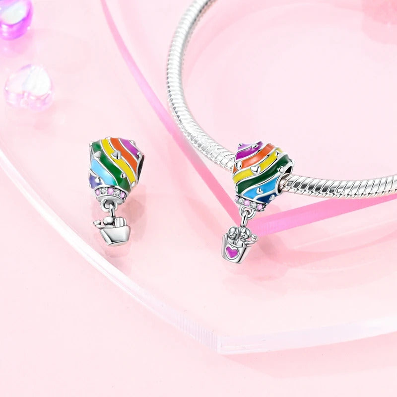 Fit Pandora Original Bracelets 925 Sterling Silver House Astronaut Puzzle Colorful Hot Air Balloon Charms Beads DIY Jewelry