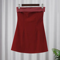 Elegant Burgundy Sleeveless Slash Neck Mini Dress Sexy Slim Backless A Line Dresses 2024 Evening Christmas New Year Party Skirt