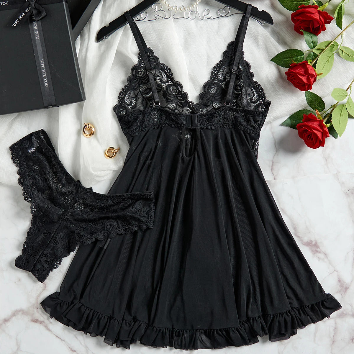 Women Nightdress Sexy Lace Chemise Bow Nightgown Sleepwear Mini Dress Plus Size Deep V Babydoll Lingerie Sexi Sleepdress Nighty