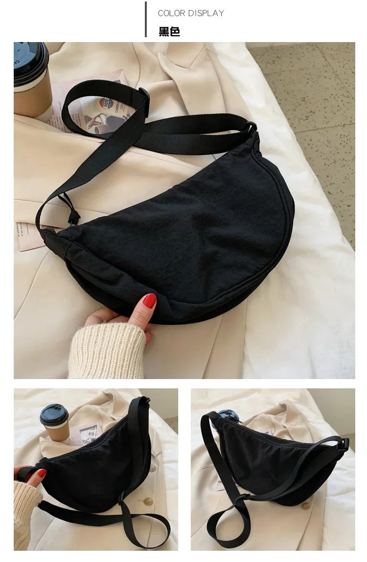 Casual Nylon Hobos Crossbody Bag for Women Shoulder Bag Woman Half Moon Chest Bags Tote Lady Travel Shopper Bag Female Purses