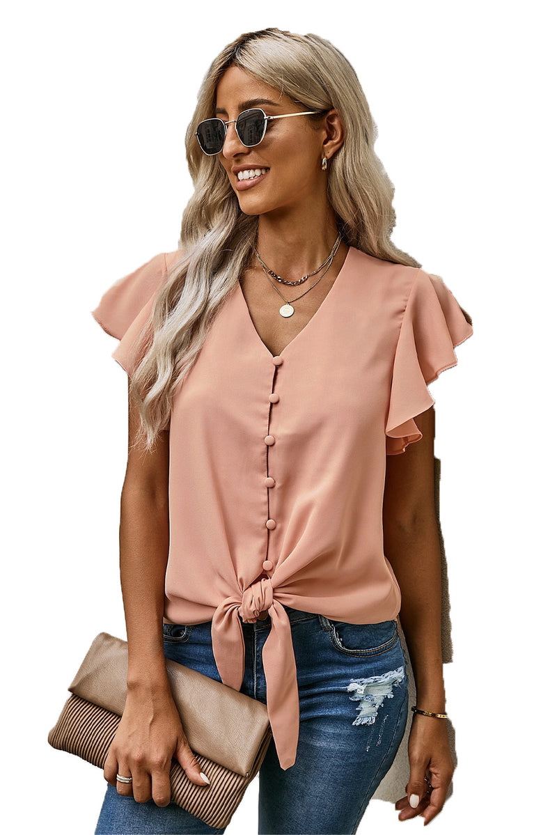 Apricot Forever Tonight Button Tie Top