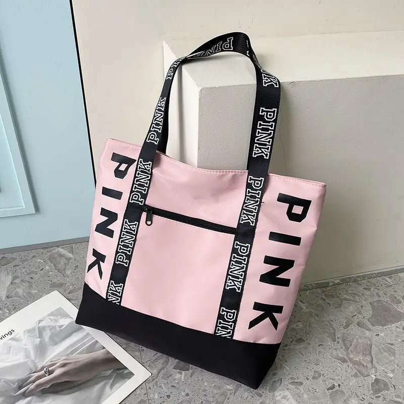 Sports Fitness Tote Bag Nylon Fabric Bags Women Handbag Pink Letter Graphic Tote Handbags Woman Shoulder Bags Casual