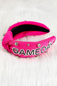 Rose Red GAME DAY Rugby Football Season Diamond Knotted Headband