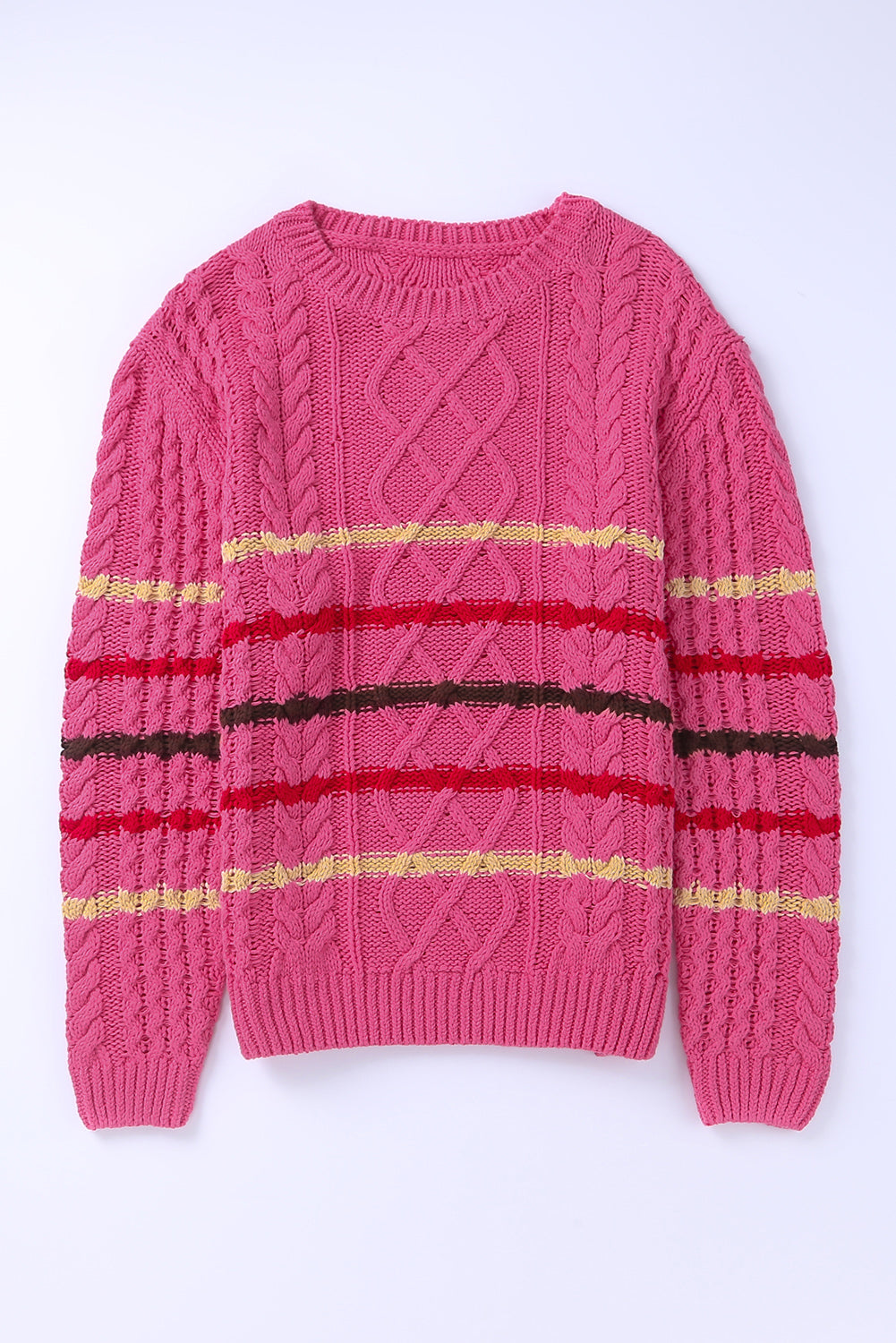 Rose Striped Color Block Textured Knit Pullover Sweater