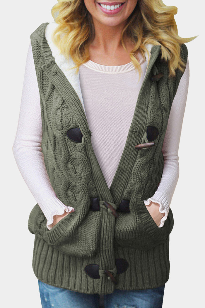 Green Cable Knit Hooded Sweater Vest