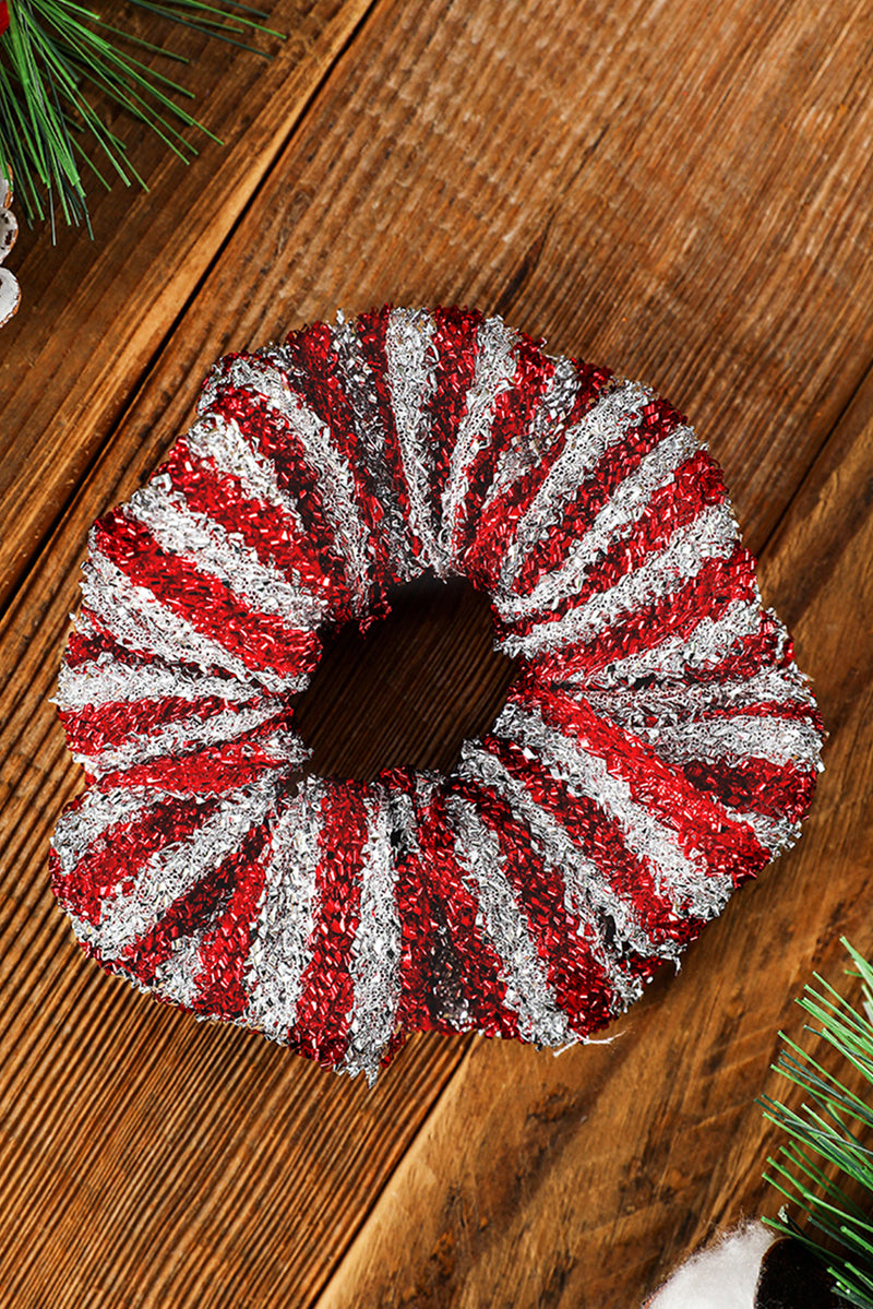 Fiery Red Glitter 2-tone Stripes Christmas Hair Tie