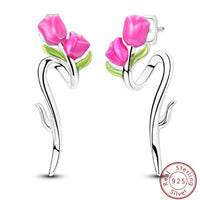 Fresh Spring Women's 925 Sterling Silver Tulip Rose Bee Fruit Original Design Earrings Fit Engagement Party Exquisite Jewelry