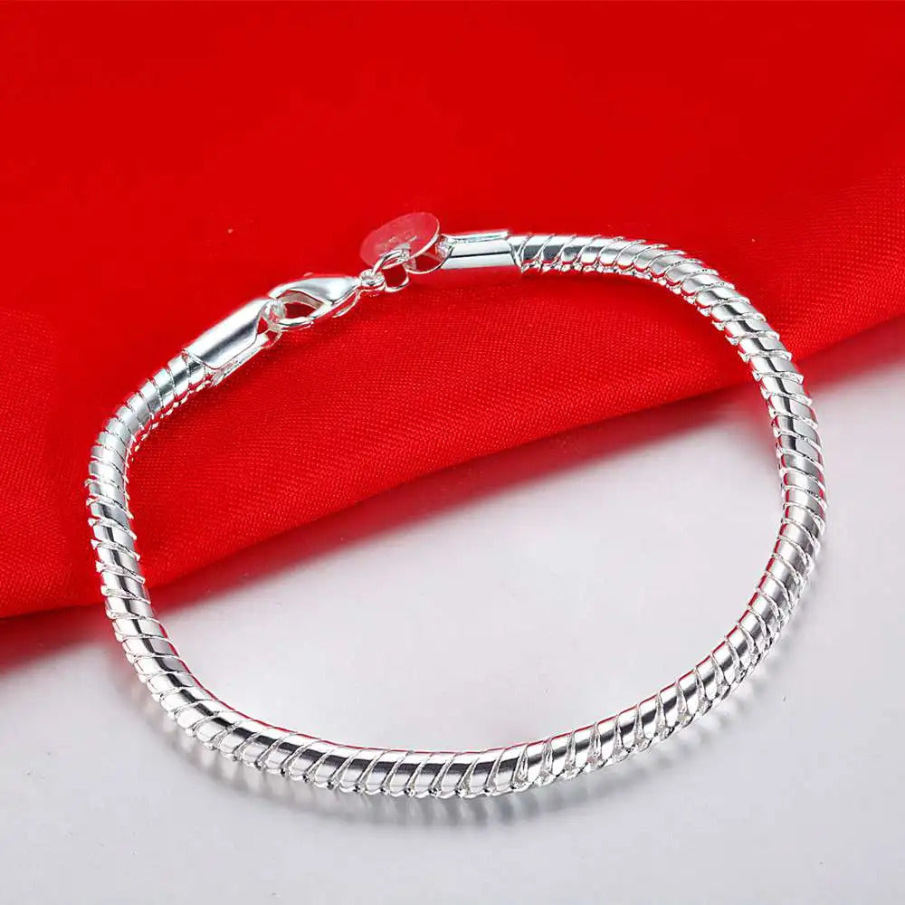 925 Sterling Silver Rose Flowe Bracelet Nice Snake Chain High Quality For Women Men Fashion Jewelry Wedding Engagement Party