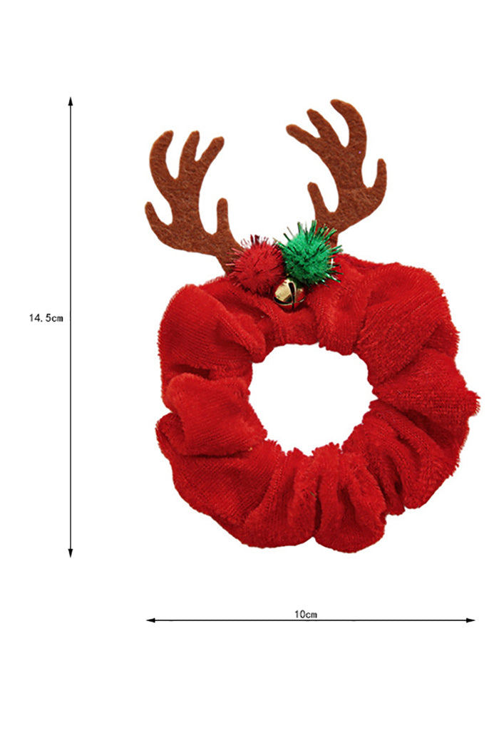 Fiery Red Christmas Elk Horn Small Bell Hair Scrunchie