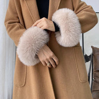 Natural Fox Fur Cuffs Wrist Arm Warmer Women Jacket Coat Sleeve Fur Triming Ladies Bracelet Real Fur Wristand Glove Snap Ring