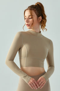 Parchment Seam Detail Cutout Long Sleeve Active Crop Top