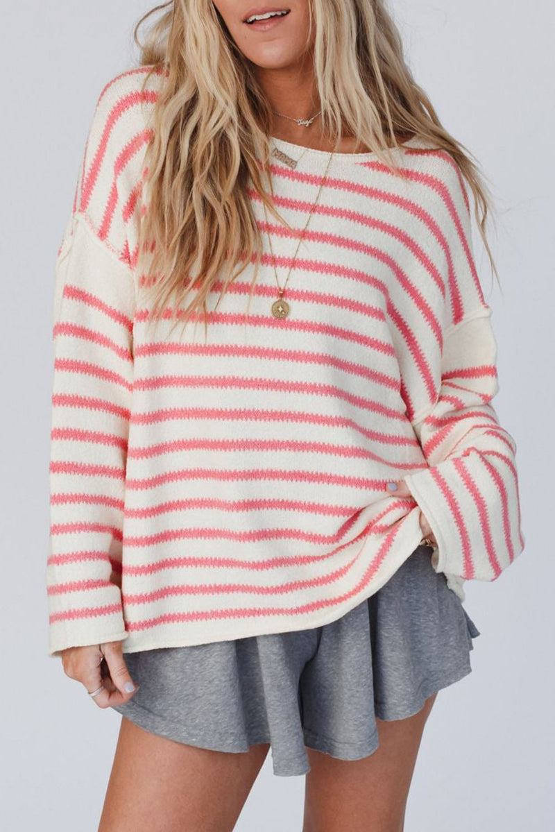 Black Striped Drop Shoulder Oversized Sweater