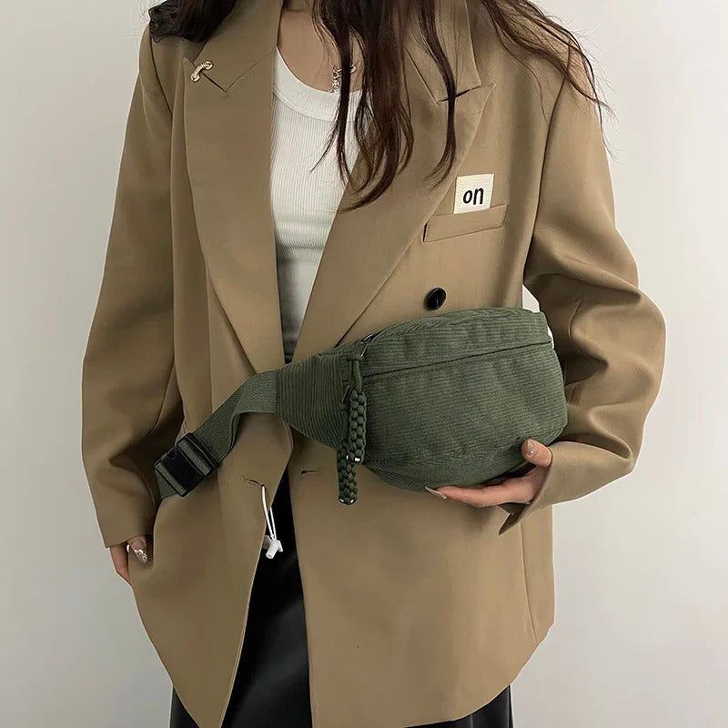 Casual Corduroy Belt Bags for Women Fashion Fanny Pack Female Banana Waist Bag Hip Purse Shoulder Crossbody Chest Bag Pocket