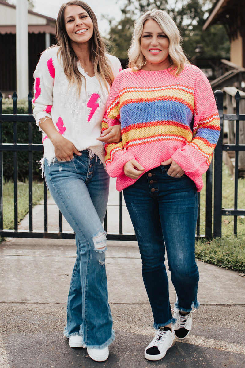 Pink Plus Size Stripe Oversized Sweater