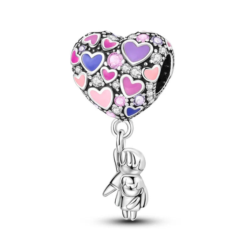 Fit Pandora Original Bracelets 925 Sterling Silver House Astronaut Puzzle Colorful Hot Air Balloon Charms Beads DIY Jewelry