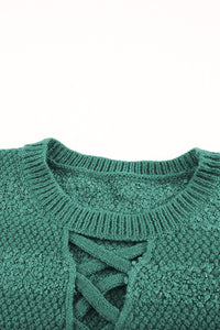 Green Crisscross Keyhole Fuzzy Sweater