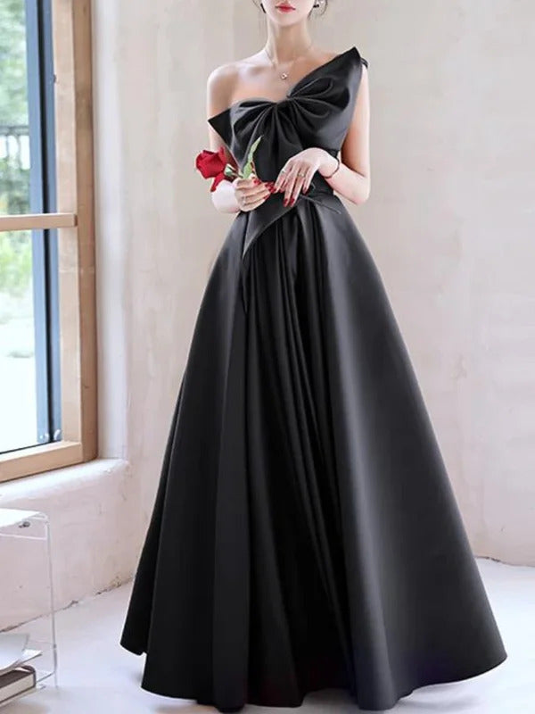 Customized Elegant Temperament Prom Vestidos Bow Draped One-shoulder Strapless Cross Lace Up Graduation Dress Trendy Party Eveni