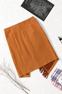 Brown Fringed Wrap Western Midi Skirt