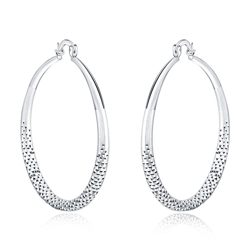 Charms fine 925 Sterling Silver 5CM circle hoop Earrings for Women fashion Pretty wedding party Jewelry Holiday gifts