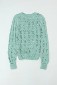 Green Sheer Knitted Pointelle Sweater