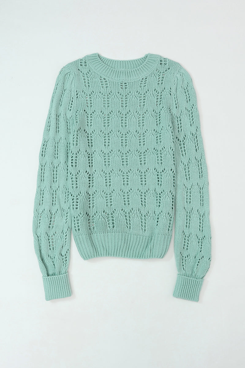 Green Sheer Knitted Pointelle Sweater