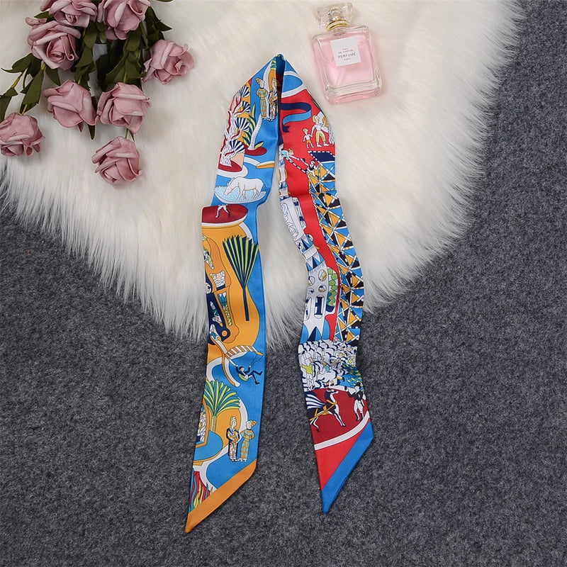 Horse Printing Bag Scarf 2024 New Small Skinny Silk Scarf Women Luxury Brand Foulard Women Tie Fashion Head Scarves For Ladies