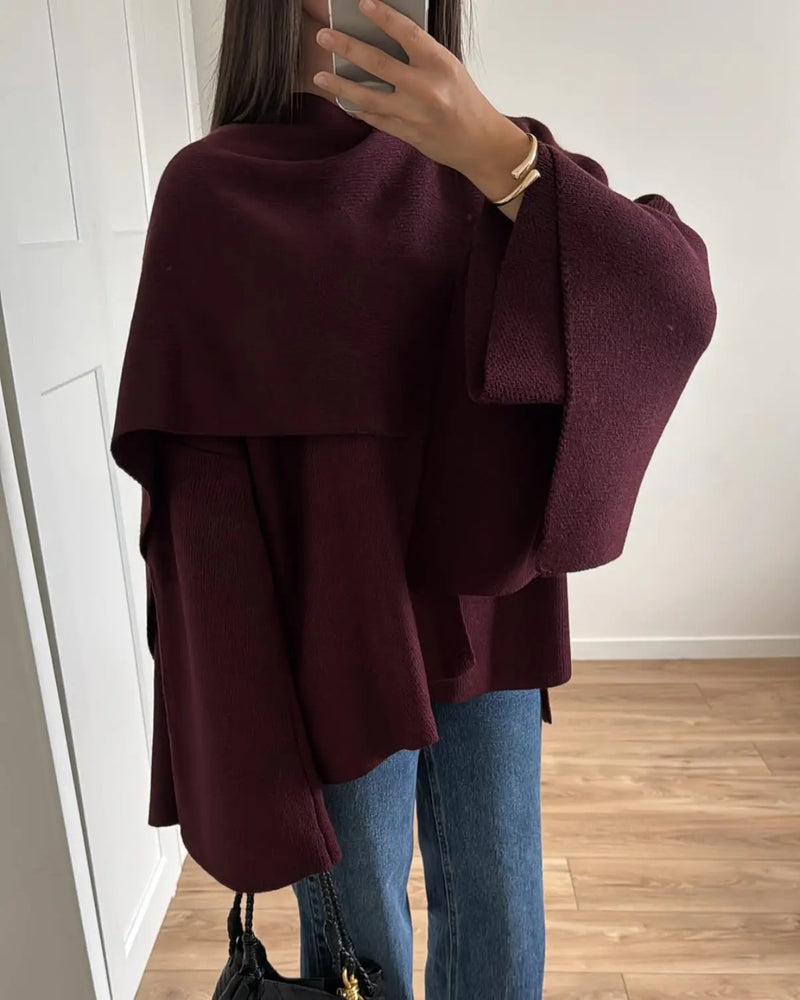 2024 Burgundy Women's Chic Scarf Collar Jackets Autumn Fashion Long Sleeved Casual Loose Coat New Ladies Elegant Street Outwear