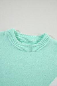 Green Chevron Colorblock Ribbed Knit Drop Shoulder Sweater