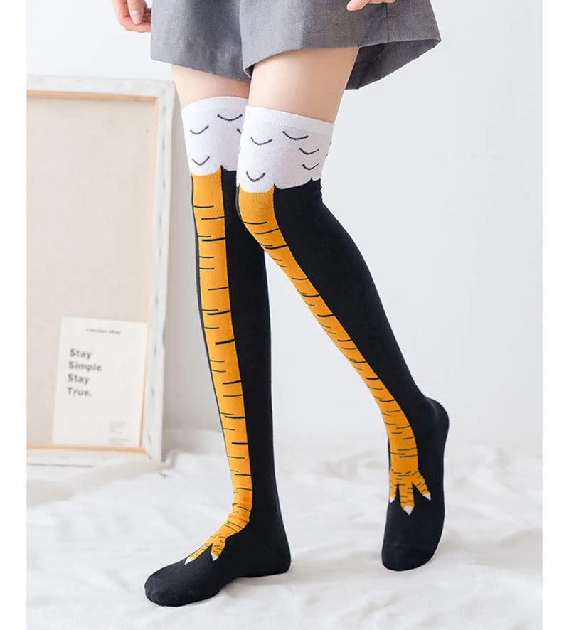 Chicken Paws Feet Long Socks Women Over The Knee Stockings Funny Cartoon Chicken Leg Claw Ladies 3D Print Thigh High Socks Gifts