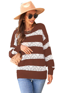 White Striped Colorblock Knit Sweater