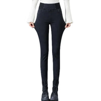 High-Waisted Women's Fleece-Lined Plus Size Jeans Elastic Waist Slimming Trousers Smooth Your Silhouette Autumn/Winter