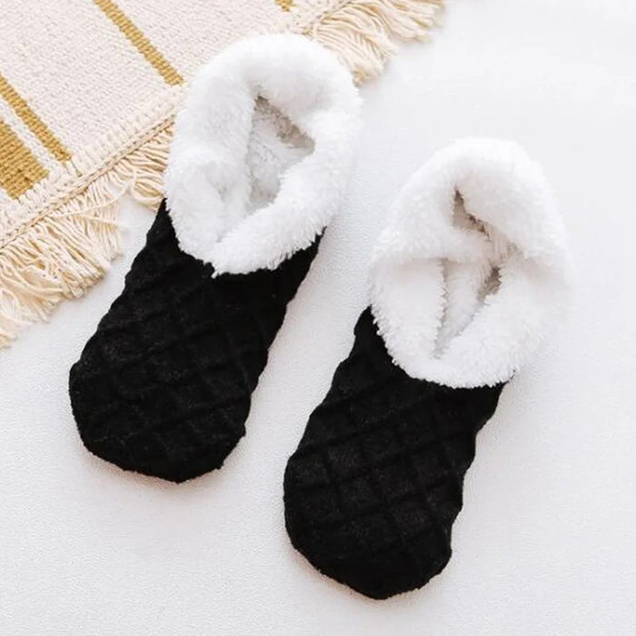 6/5/4/3/2/1Women's Warm Solid Color Floor Socks Non Slip Plush Knitted Coral Fleece Socks No Show Socks