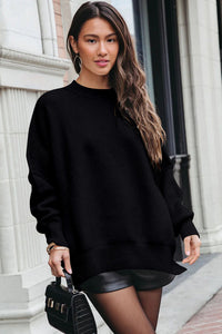 Gray Oversized Drop Shoulder Bubble Sleeve Pullover Sweater