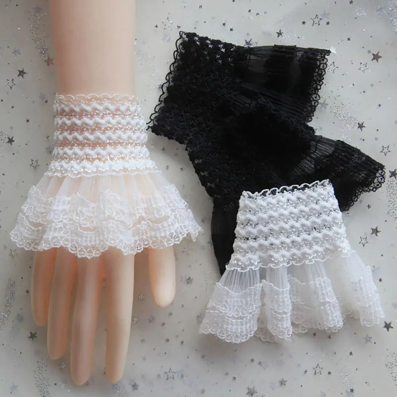 1Pair Spring Autumn Detachable Sleeve Cuffs Lace Cuffs Fake Sleeve Ruffles Elbow Sleeve Sun Protection Gloves Sweater Decorative