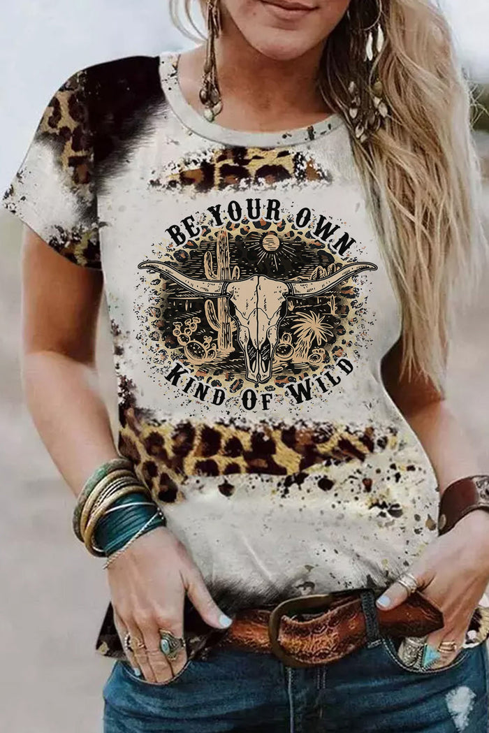 Leopard Tie Dye Leopard OX Head Western Fashion Graphic Tee