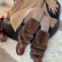 Women Thickened Imitation Mink Fur Plush Leg Warmers Boots Cover Warm Leggings Boots Mid Length Socks Harajuku Party Accessories