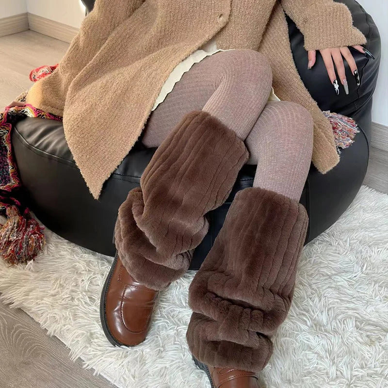 Women Thickened Imitation Mink Fur Plush Leg Warmers Boots Cover Warm Leggings Boots Mid Length Socks Harajuku Party Accessories