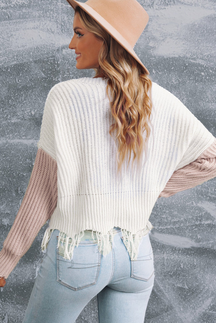 Color block Love Distressed Sweater